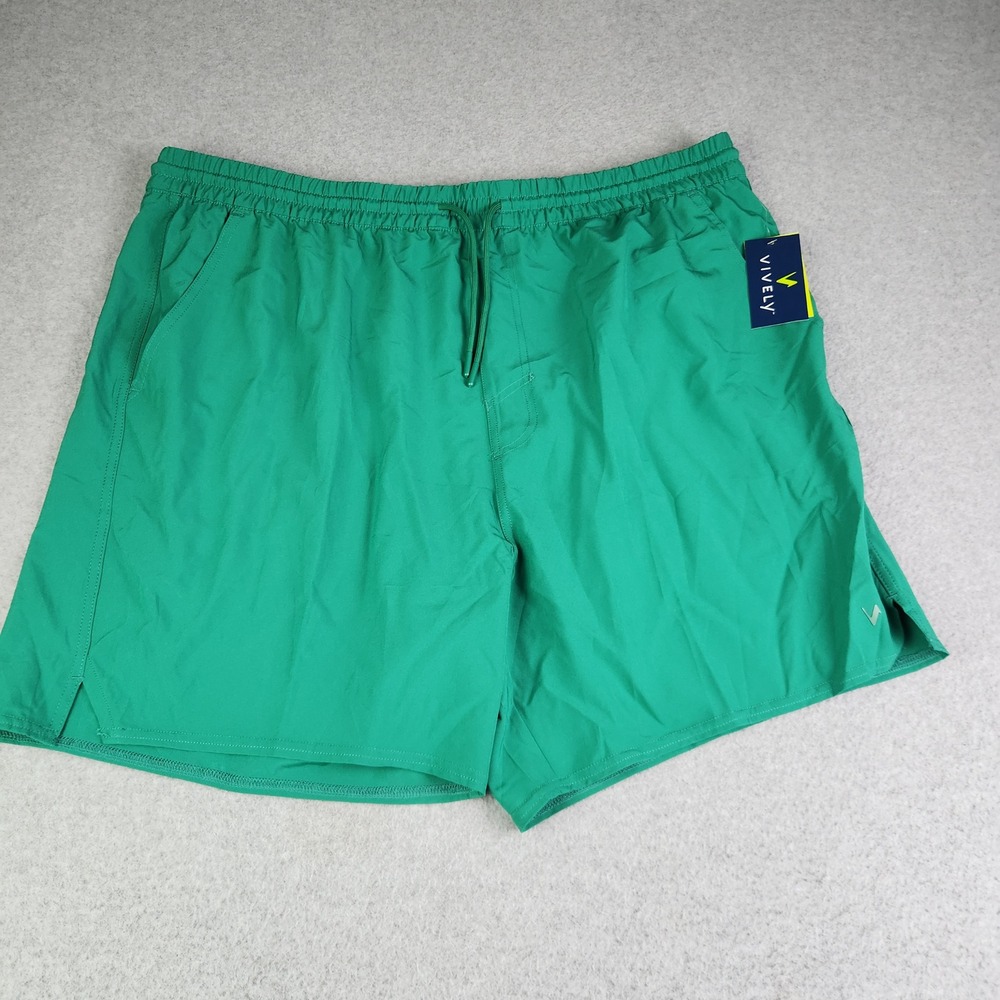 Vively Woven Shorts Mens XXL Green Gym Workout Athletic Stretch Drawstring Waist